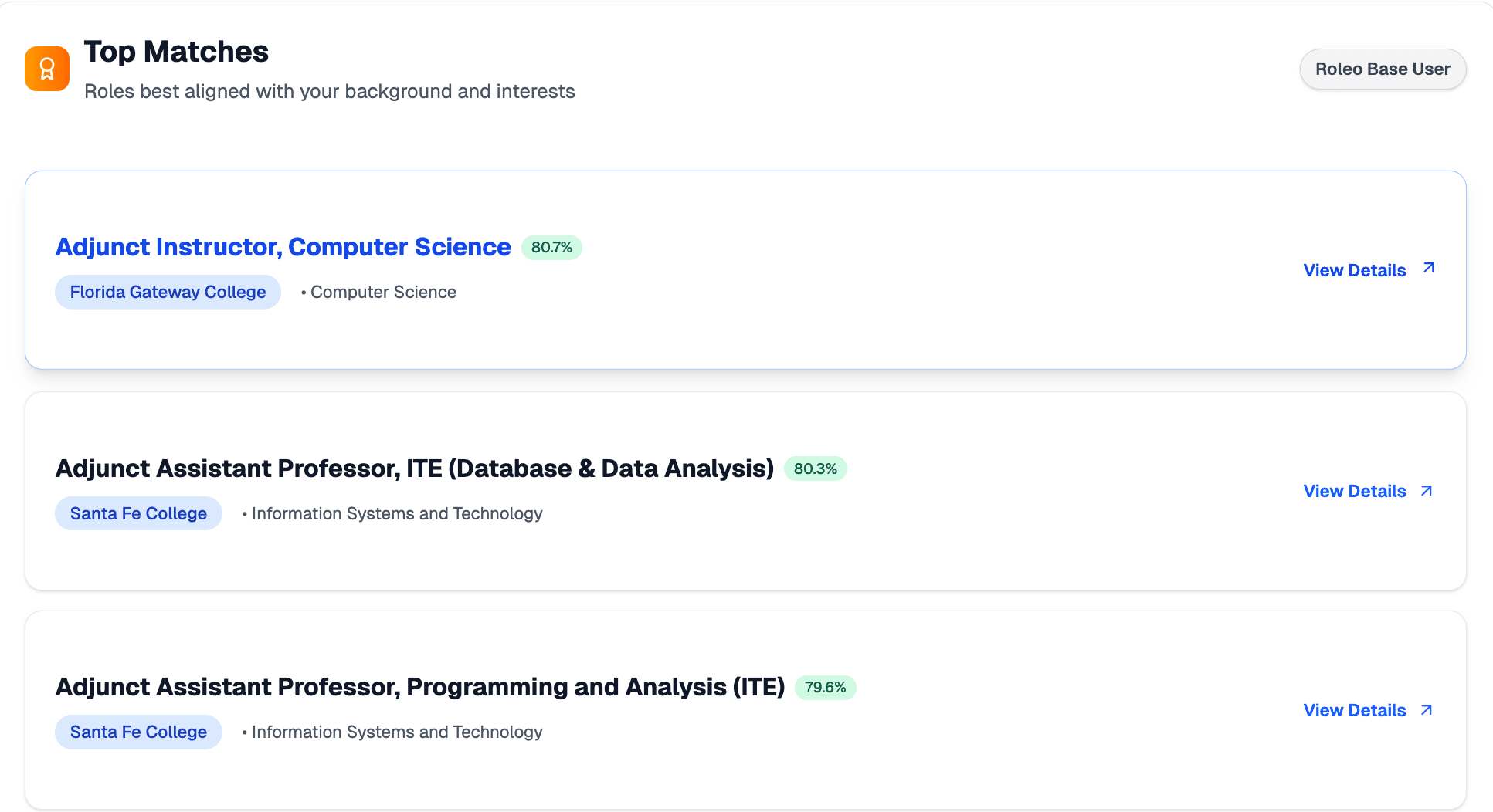Roleo matching platform visualization